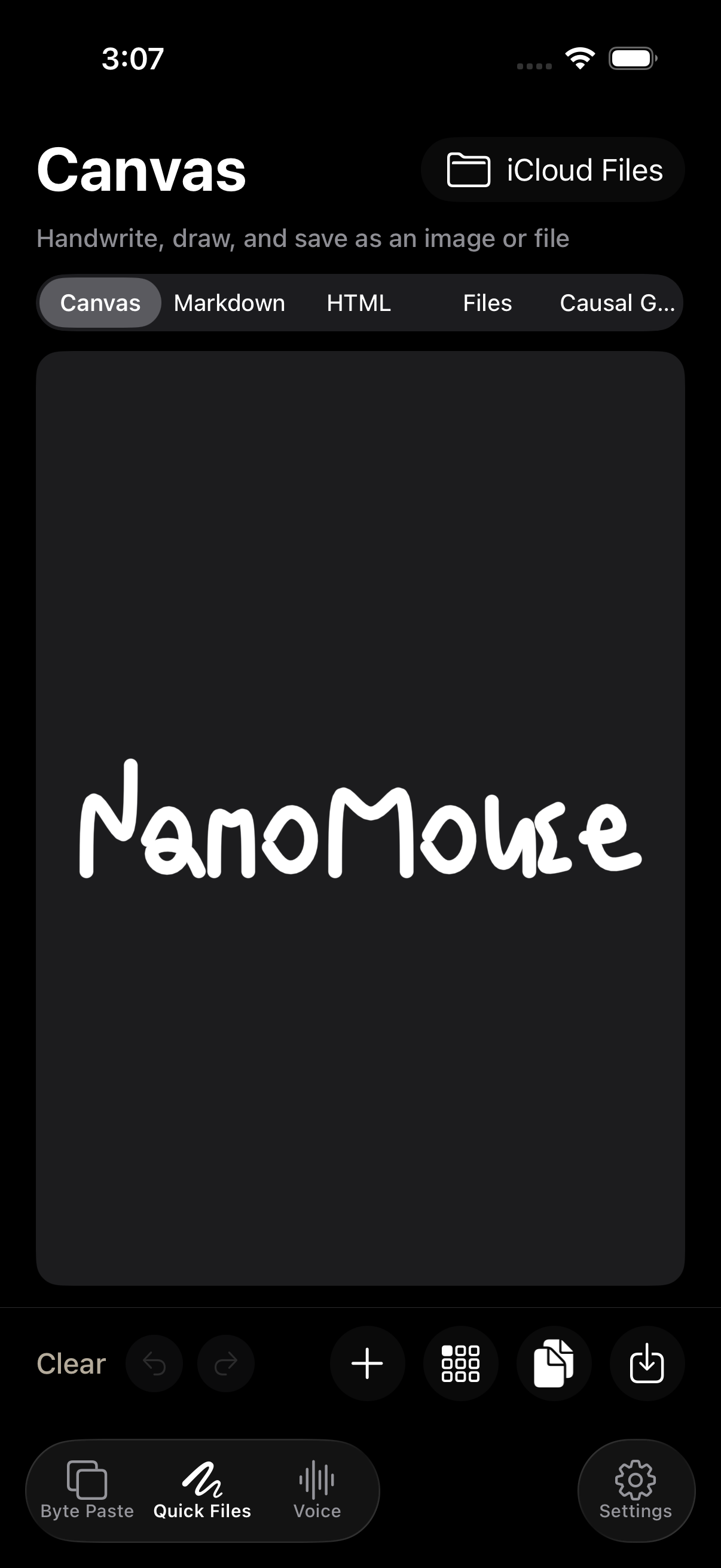 Real NanoMouse PencilKit canvas in English