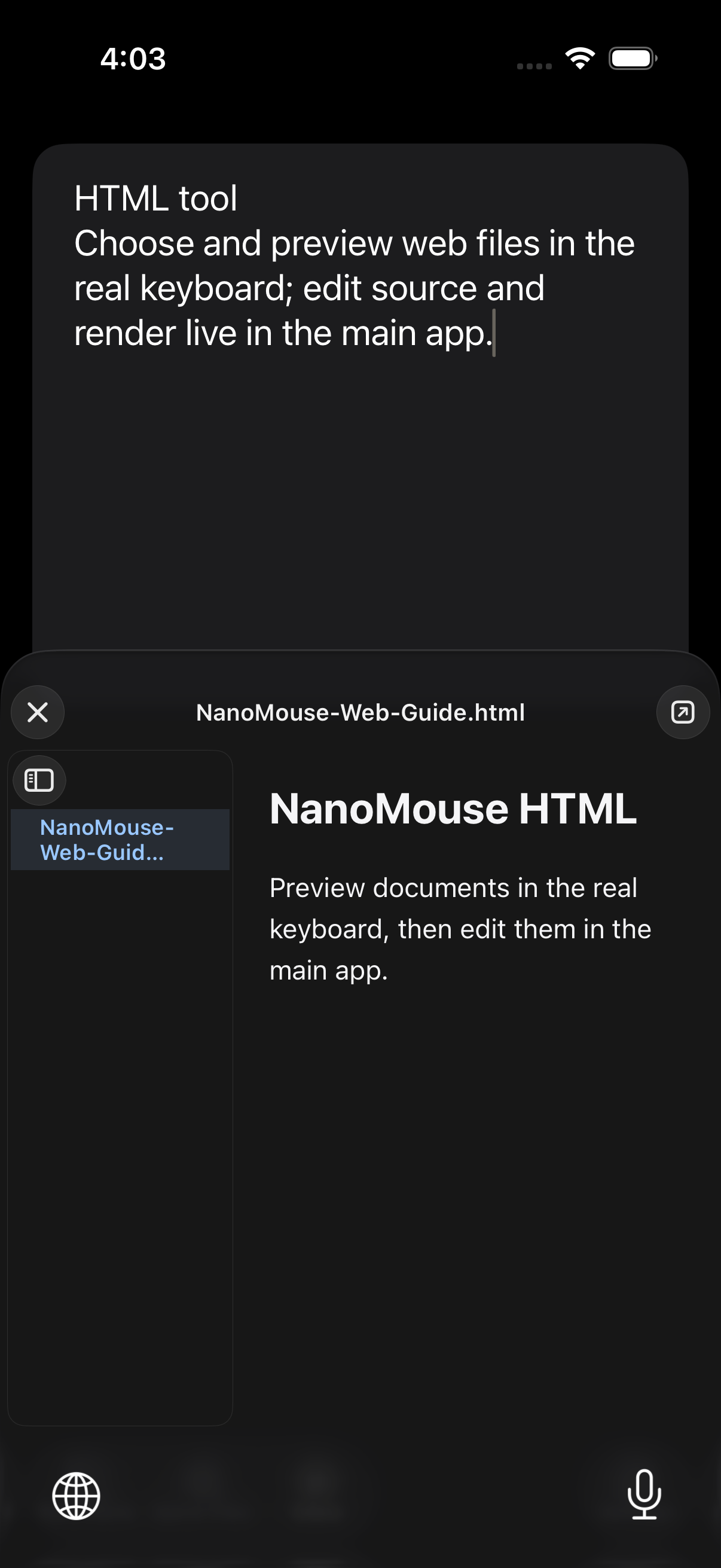 Real HTML document preview in the keyboard