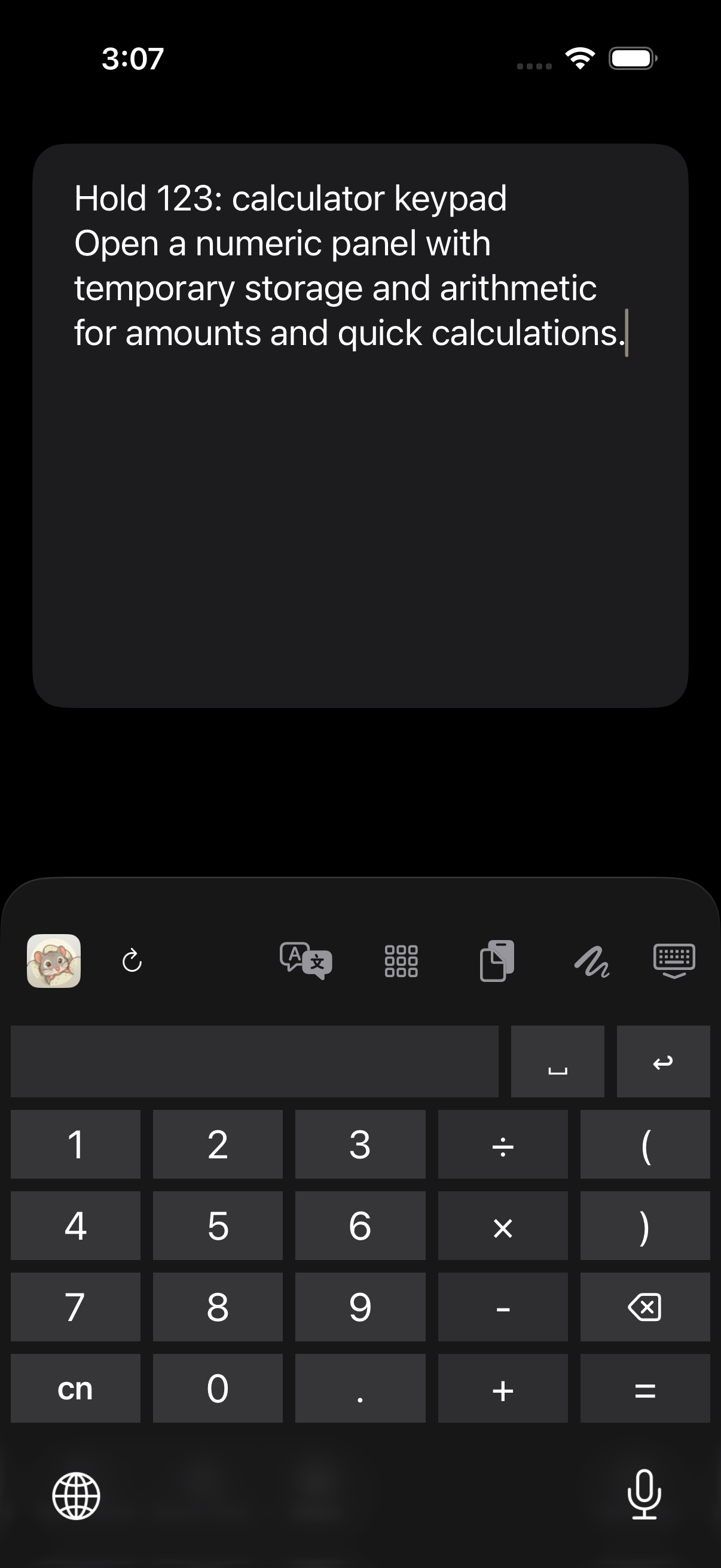 Real calculator numeric keypad