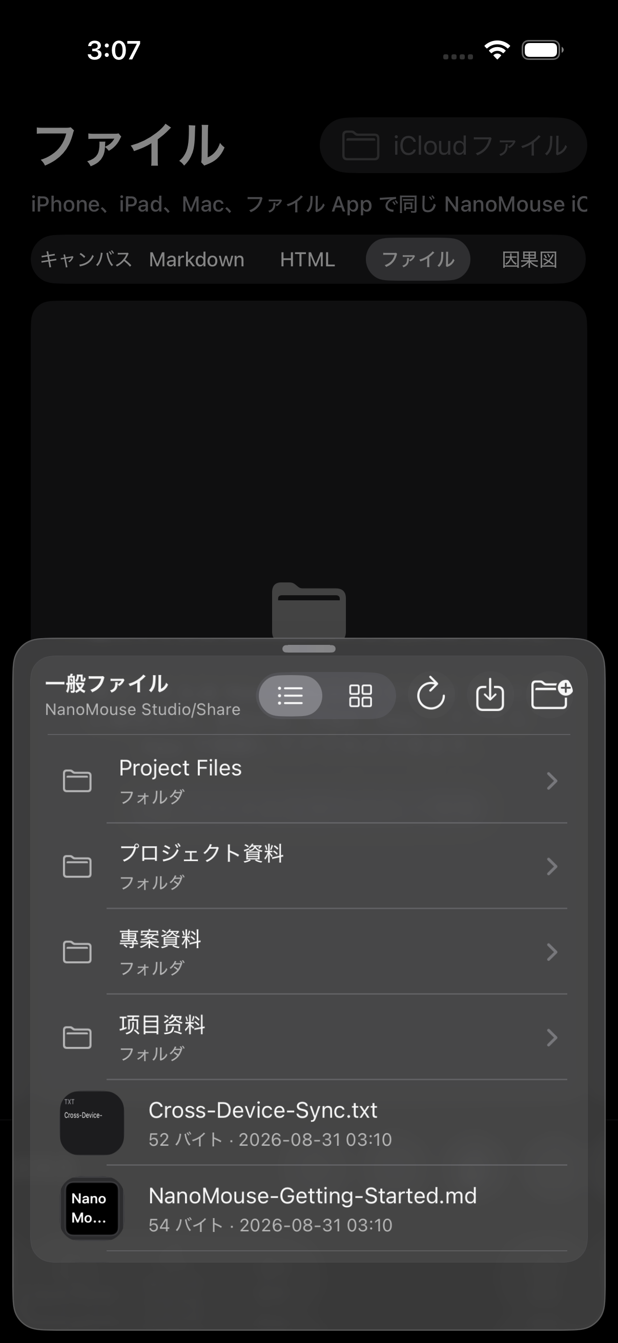 日本語の実 iCloud Drive 書類ブラウザ
