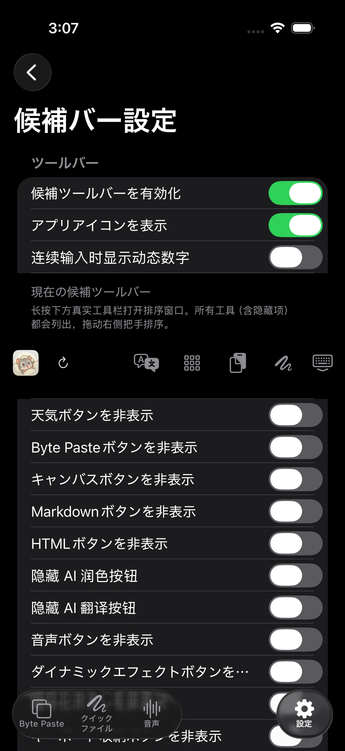 日本語の詳細ツールバー設定